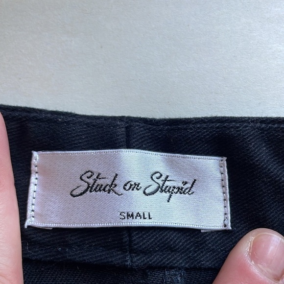 Stuck on Stupid Lace Up Pants Small Black Crop Flare Goth Emo Frayed Cut Out - Picture 8 of 11